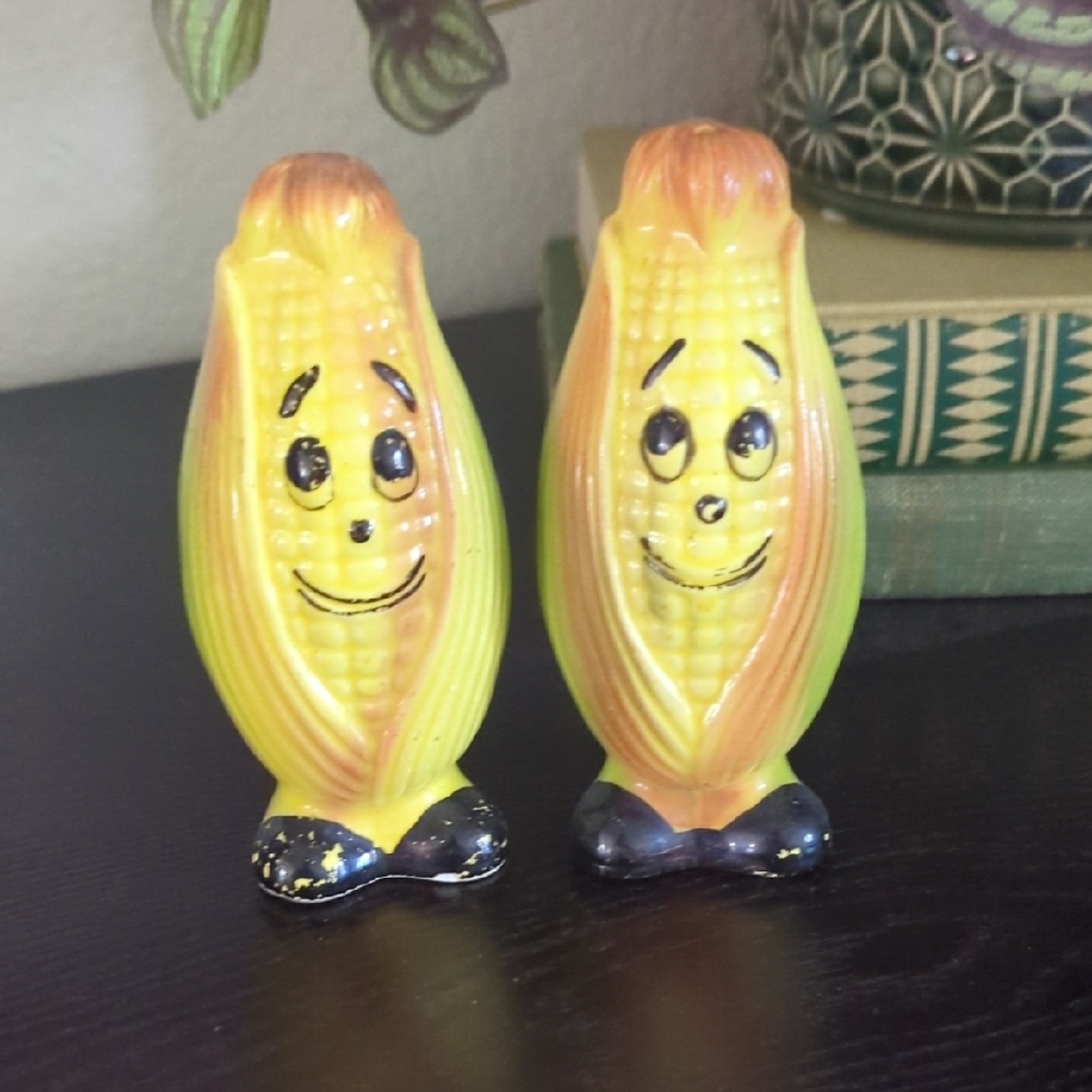 Anthropomorphic Corn Cob Salt and Pepper Shakers